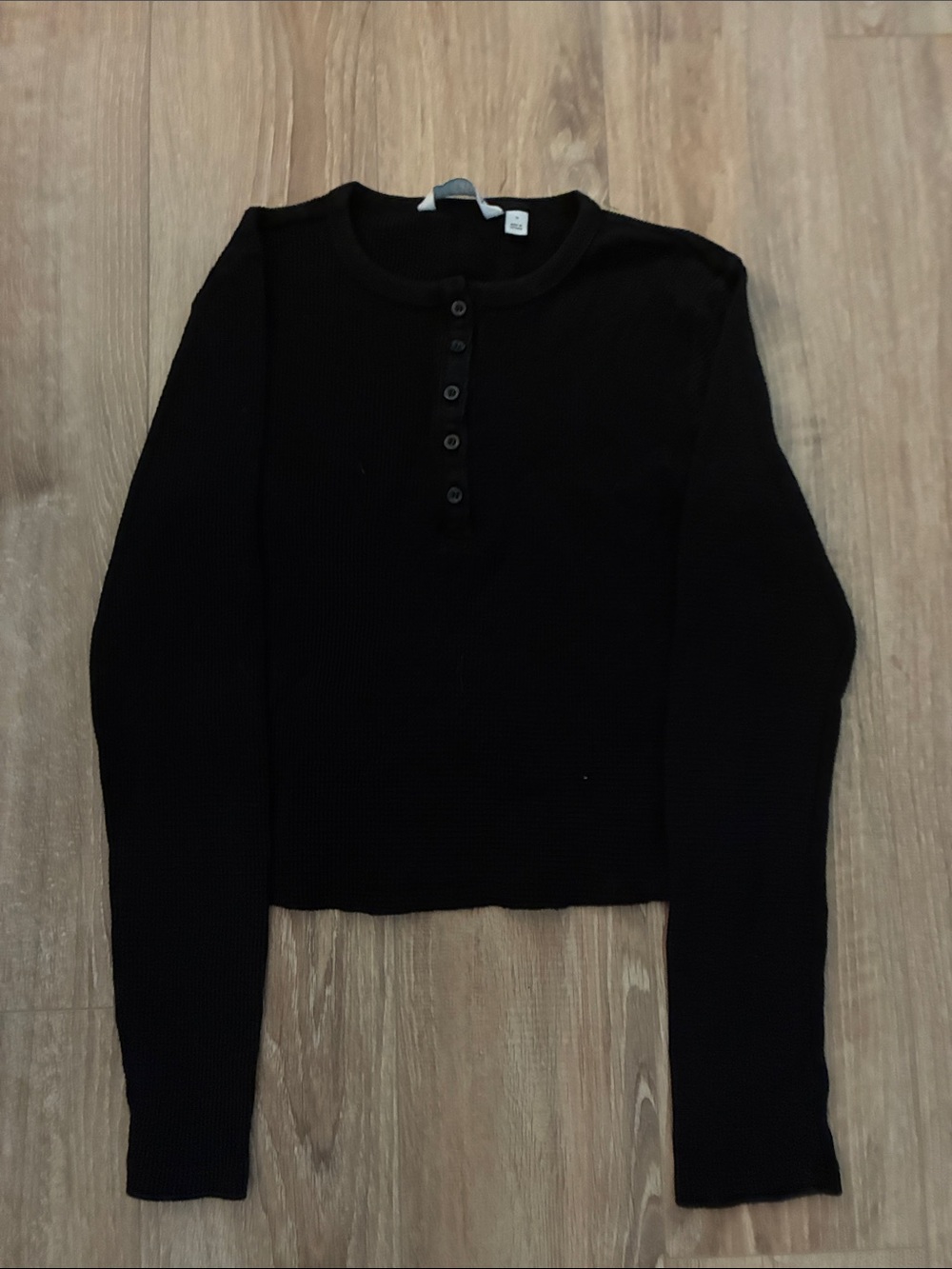 Calvin Klein Jeans Black Ribbed Henley Long Sleeve Top